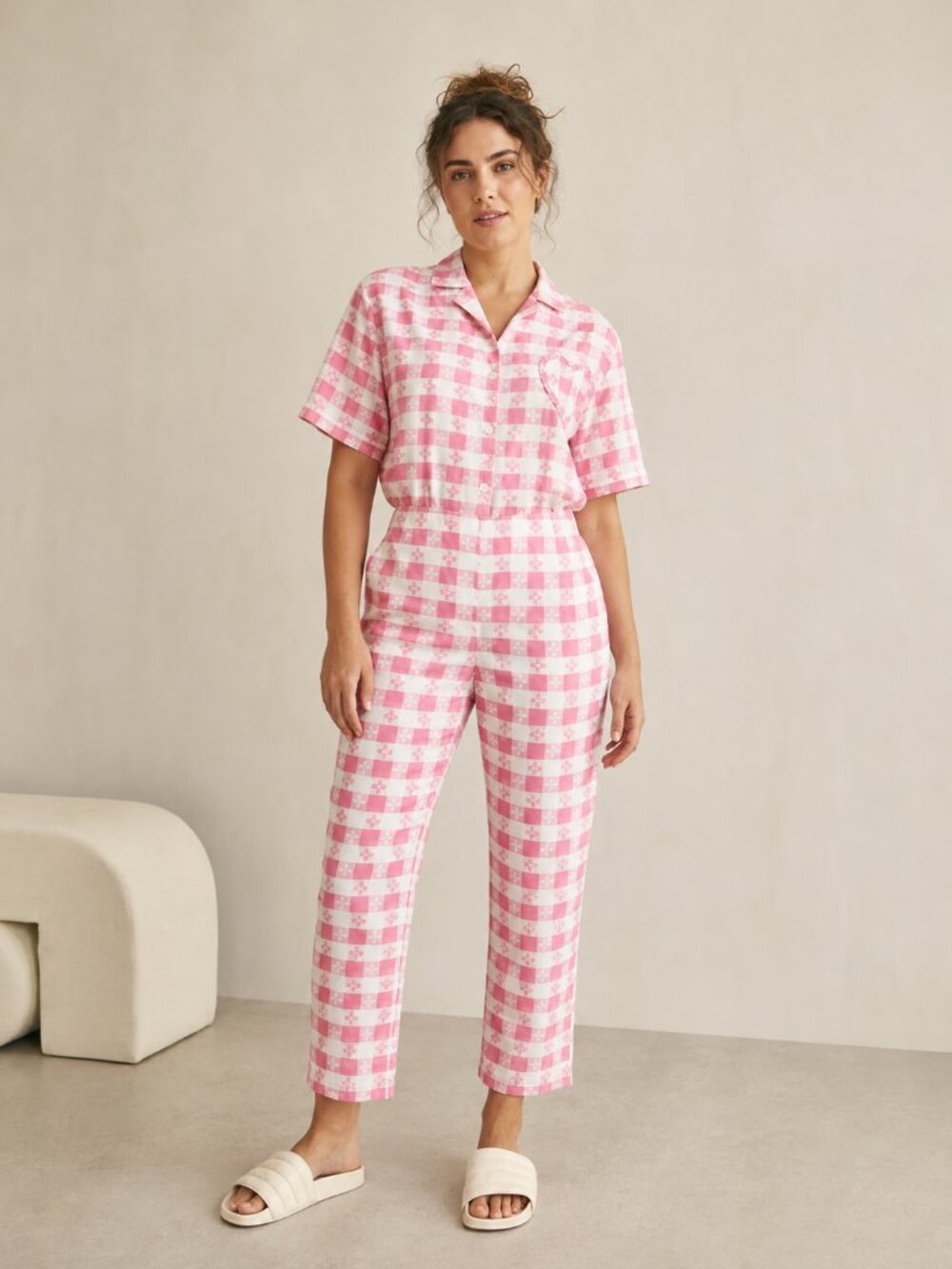 Rachel Antonoff Berdie Top and Pants Coord Set in Pink Tablecloth